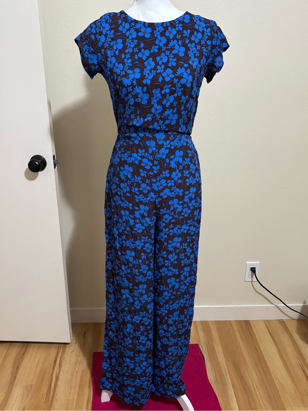 Free People Blue Floral Open-Back Jumpsuit